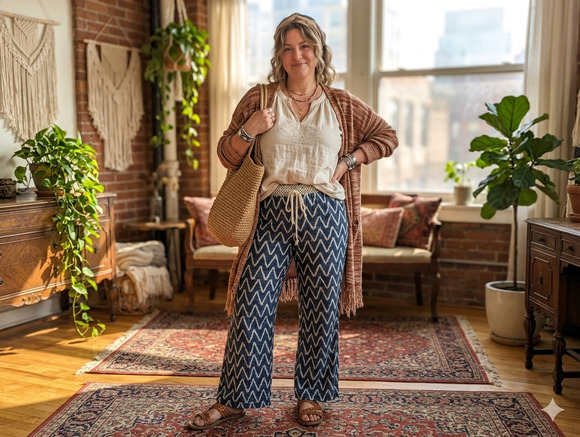 Cali1850 Pants - Cali 1850 Linen Blend Navy and White Pant Size L Beach coastal boho lightweight